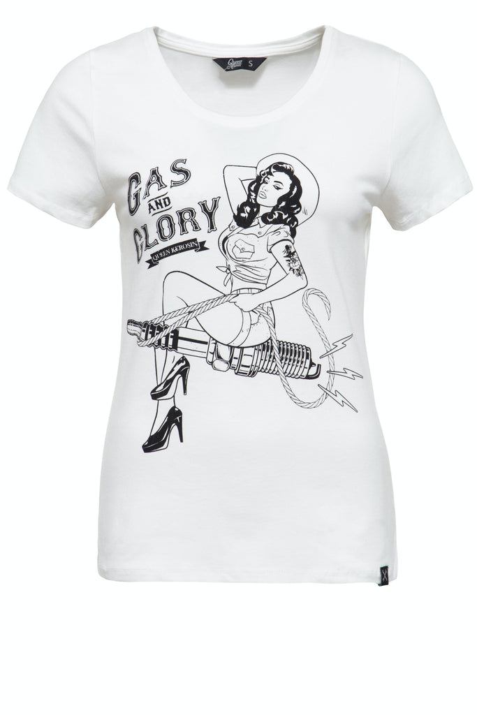 Queen Kerosin - T-Shirt mit Pin Up Print «Gas & Glory»