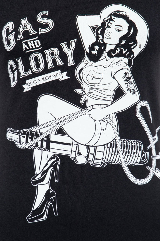 Queen Kerosin - T-Shirt mit Pin Up Print «Gas & Glory»