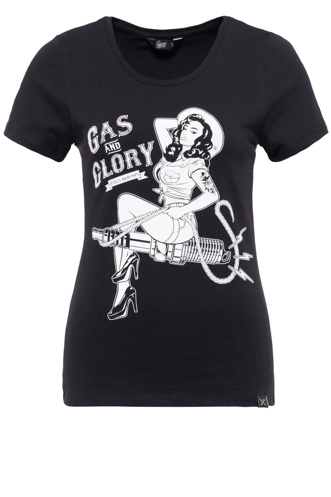 Queen Kerosin - T-Shirt mit Pin Up Print «Gas & Glory»