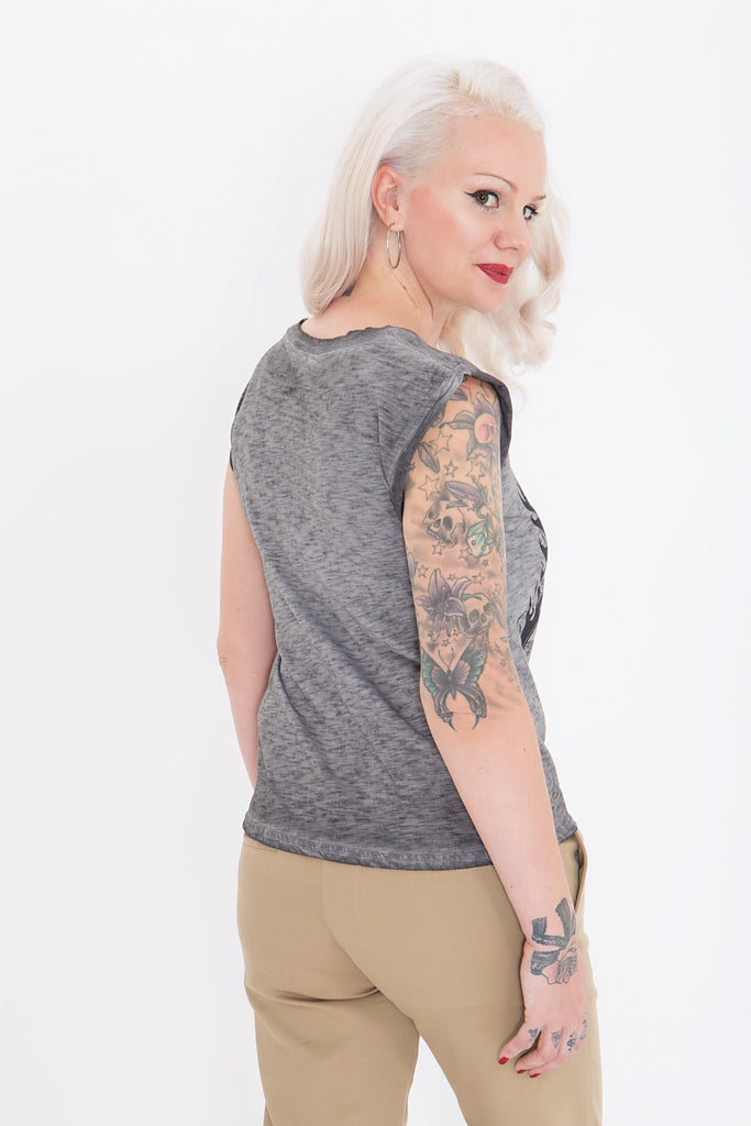 Queen Kerosin - T-Shirt mit stylischen Rollärmeln «Tattoo Girl»