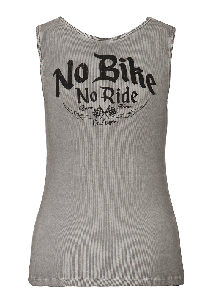 Queen Kerosin - Tank Top in V - Optik mit Bändern «No Bike No Ride»