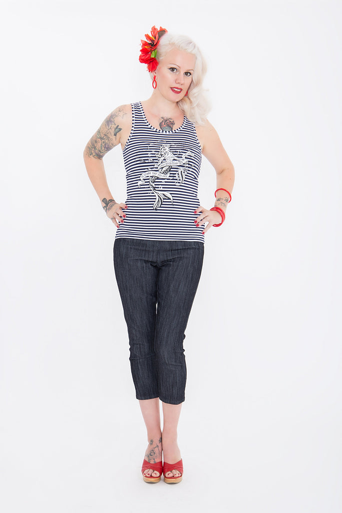 Queen Kerosin - Tank Top mit glitzerndem Meerjungfrauen Print «Scare the Sailors»