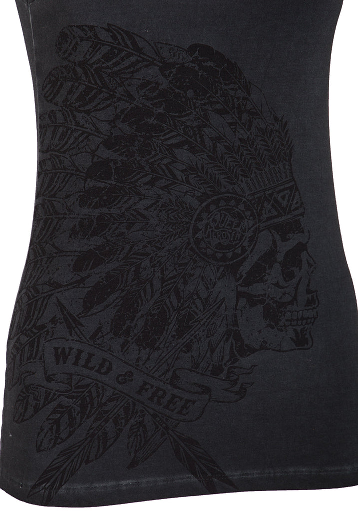 Queen Kerosin - Top mit Front Print in Skull - Optik «Wild & Free»