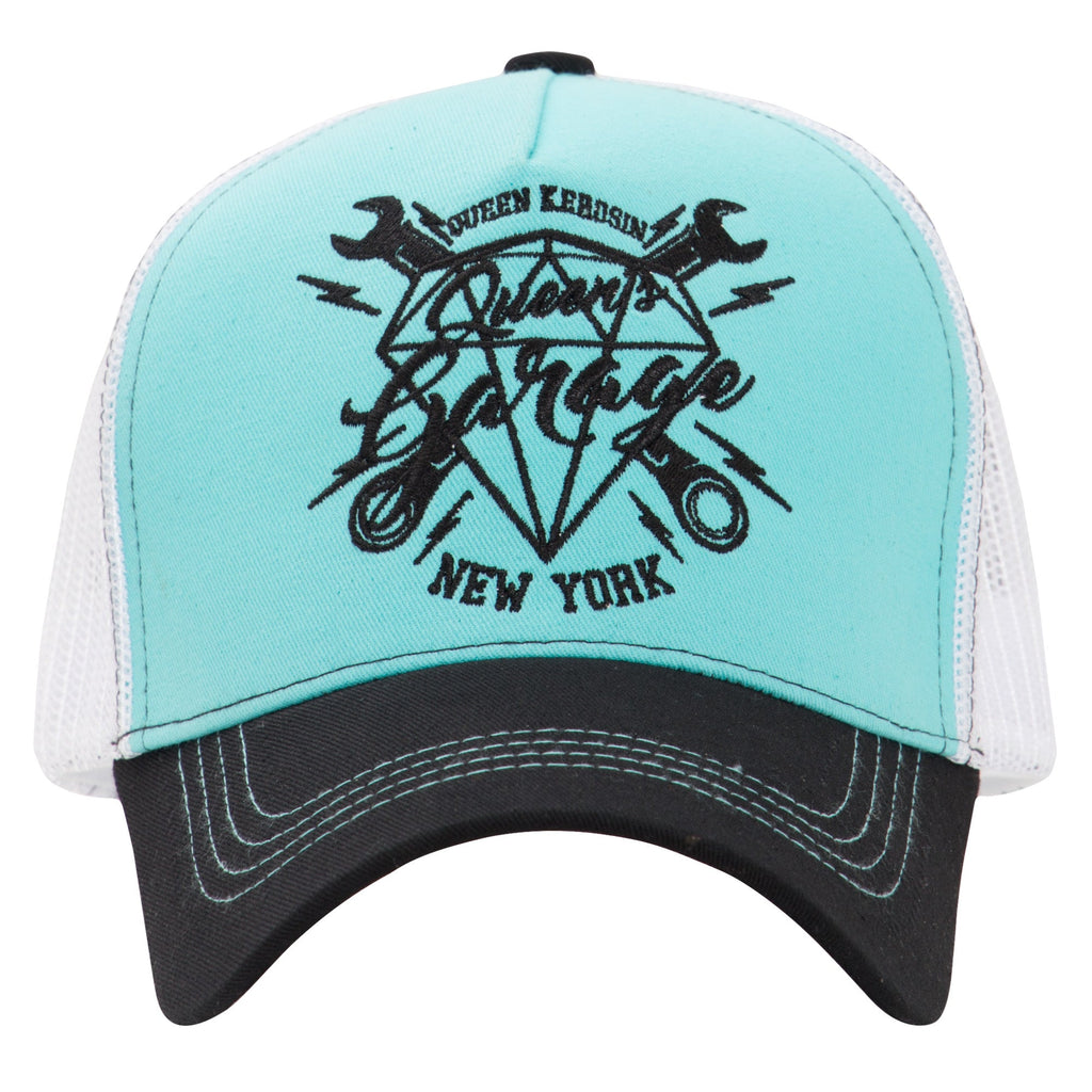 Queen Kerosin - Trucker Cap mit Stickerei in Kontrastfarbe «Queens Garage»