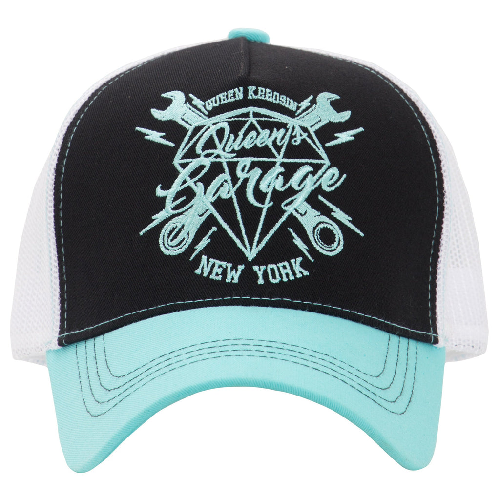 Queen Kerosin - Trucker Cap mit Stickerei in Kontrastfarbe «Queens Garage»