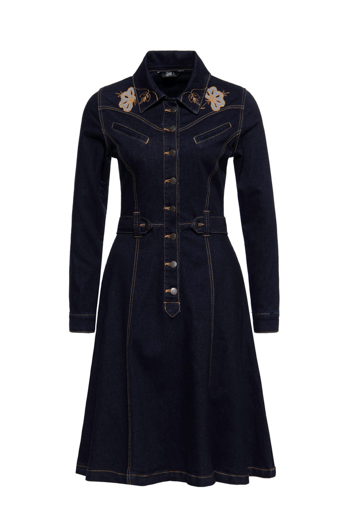 Queen Kerosin - Western Denim Swing Kleid