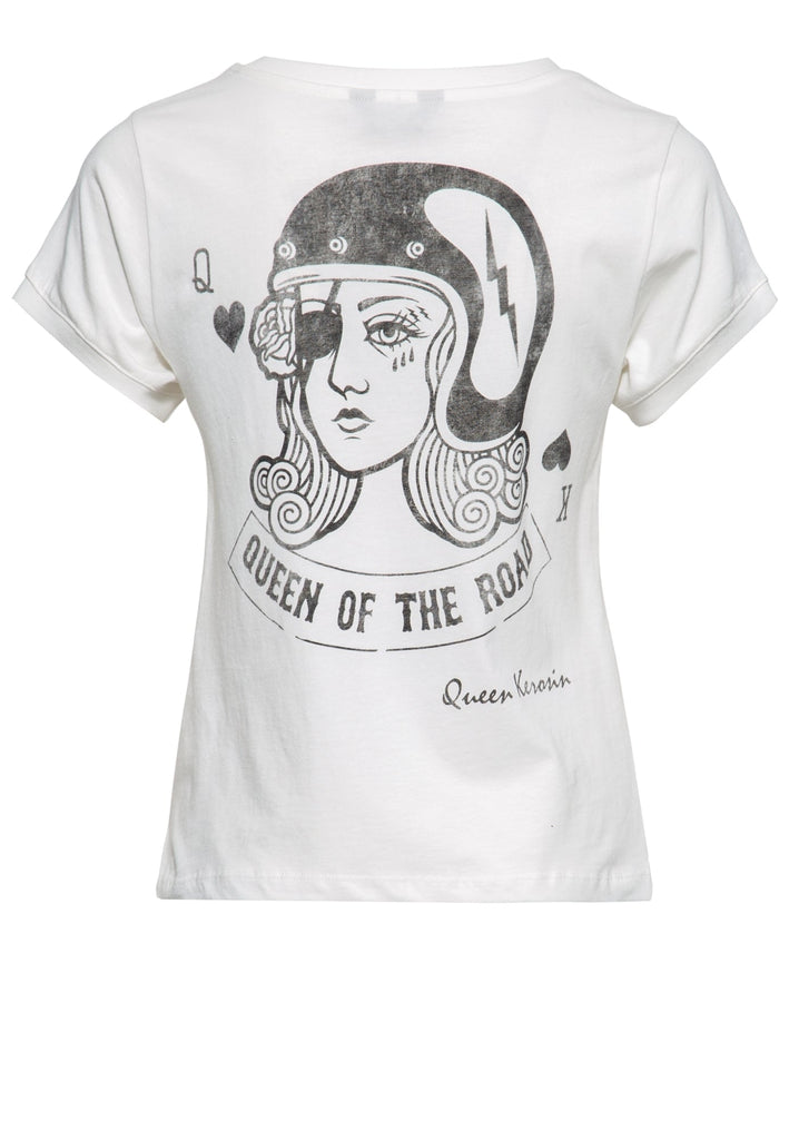 Queen Kerosin - Wide Fit T-Shirt mit Backprint und Stickerei «Playcard Queen»