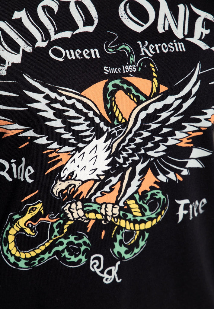 Queen Kerosin - Wide Fit T-Shirt «Wild Ones Ride Free»