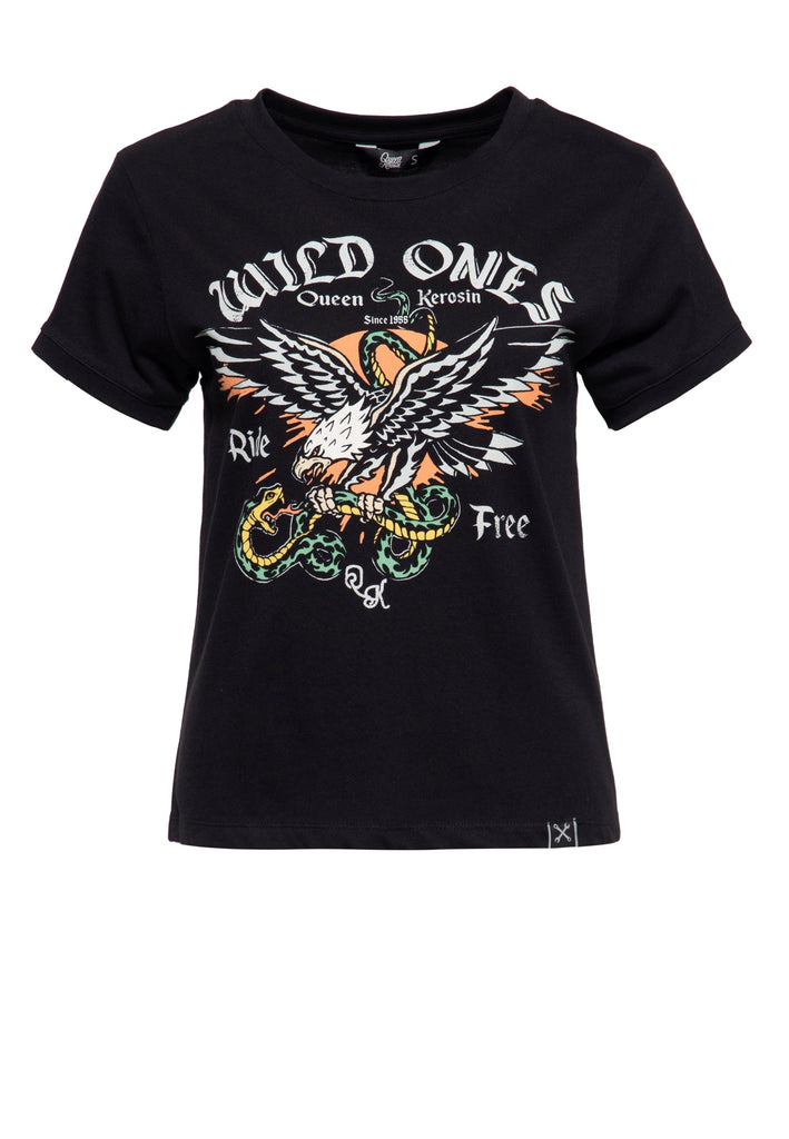 Queen Kerosin - Wide Fit T-Shirt «Wild Ones Ride Free»