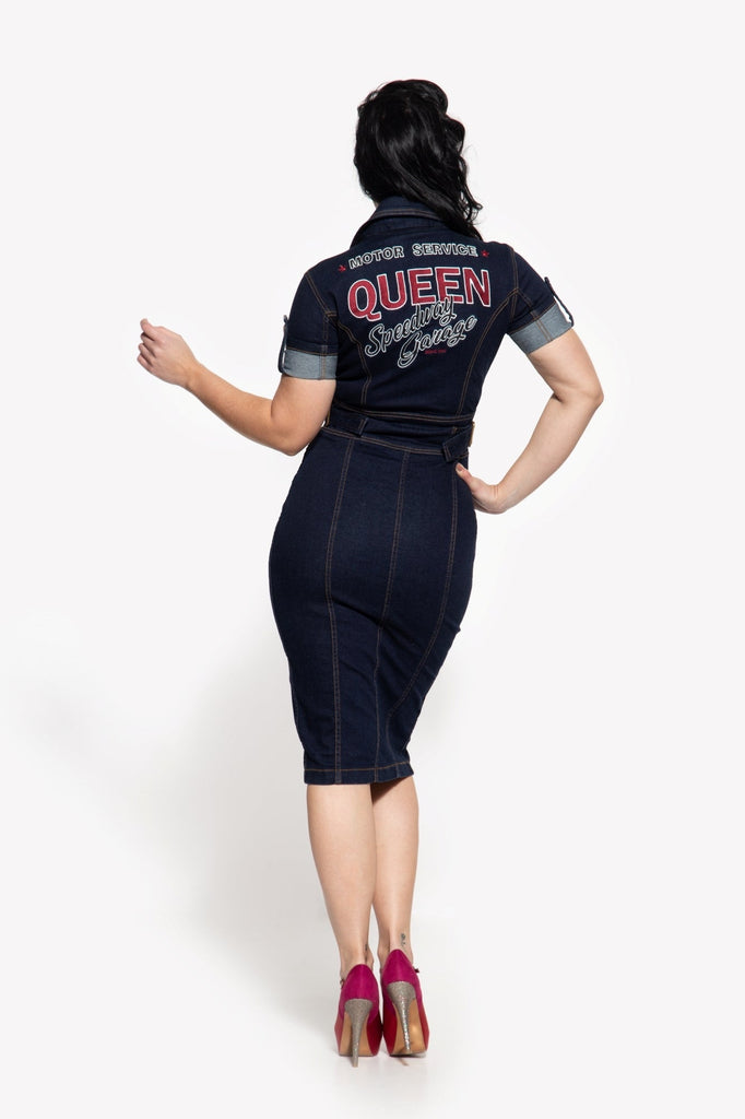 Queen Kerosin - Workwear Slim Fit Jeanskleid «Speedway Garage»