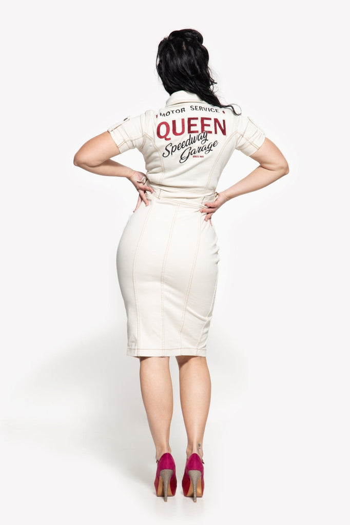 Queen Kerosin - Workwear Slim Fit Jeanskleid «Speedway Garage»