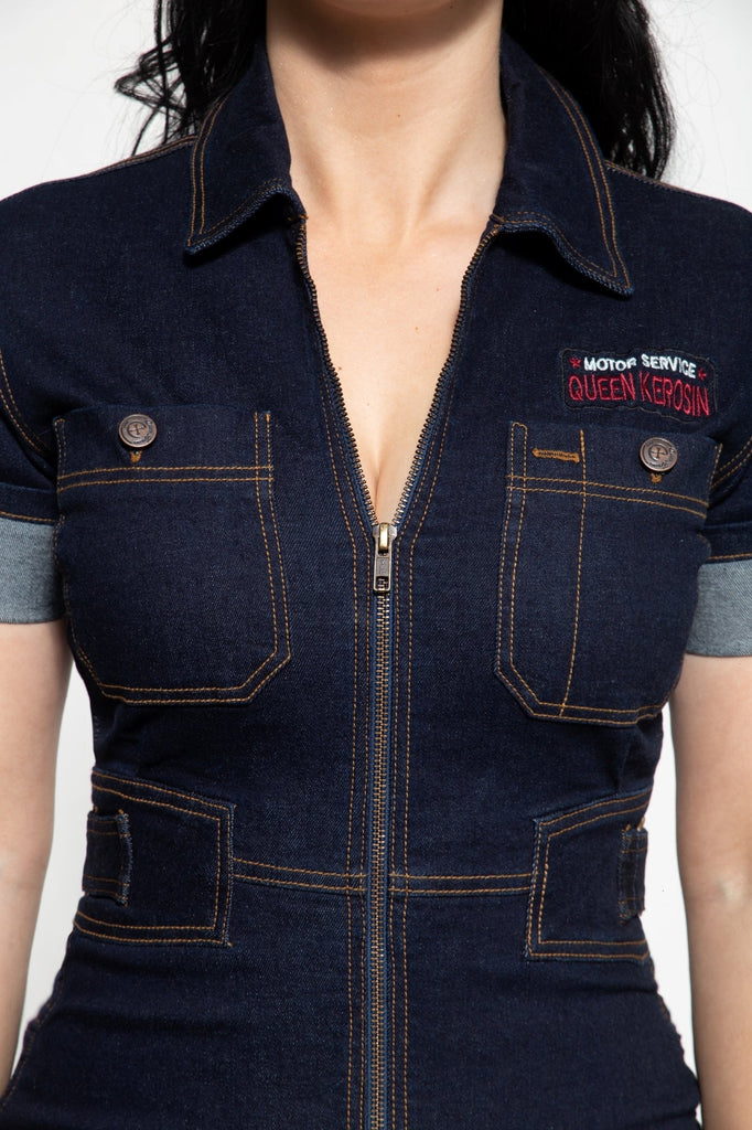 Queen Kerosin - Workwear Slim Fit Jeanskleid «Speedway Garage»