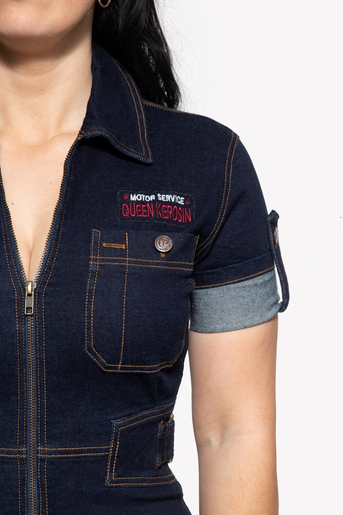 Queen Kerosin - Workwear Slim Fit Jeanskleid «Speedway Garage»