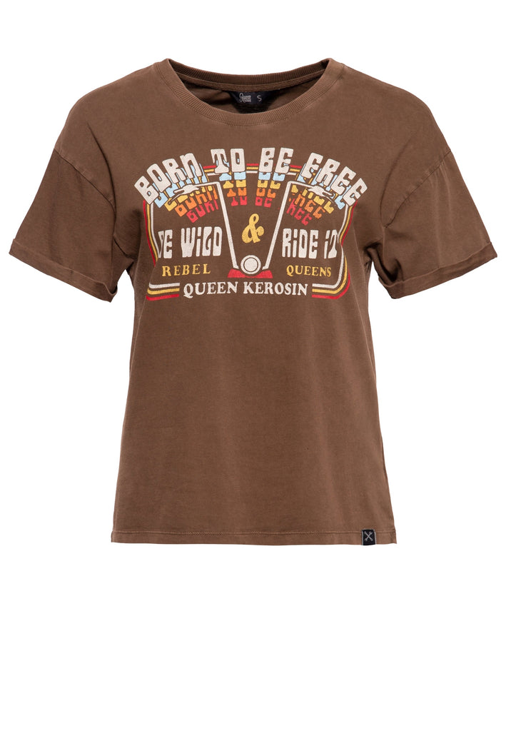 Queen Kerosin - Acidwash T-Shirt «Free Born»