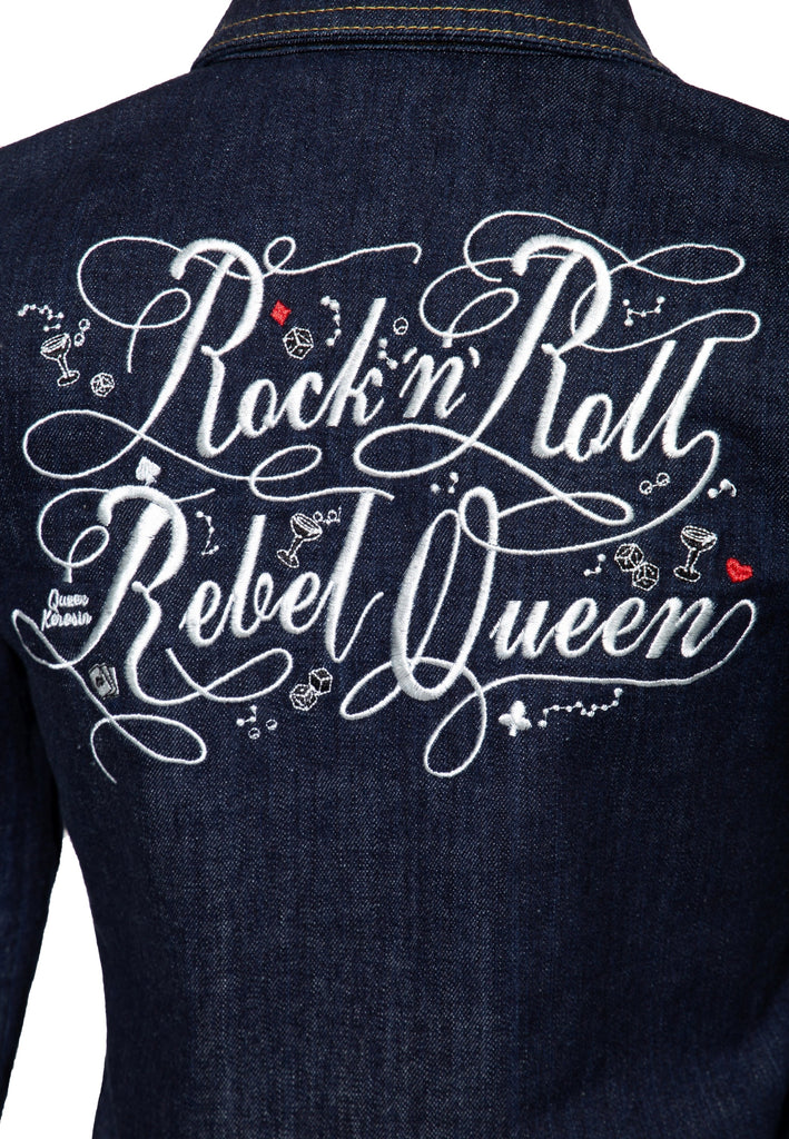 Queen Kerosin - Denim Workwear Jacke «Rock'n'Roll Rebel Queen»