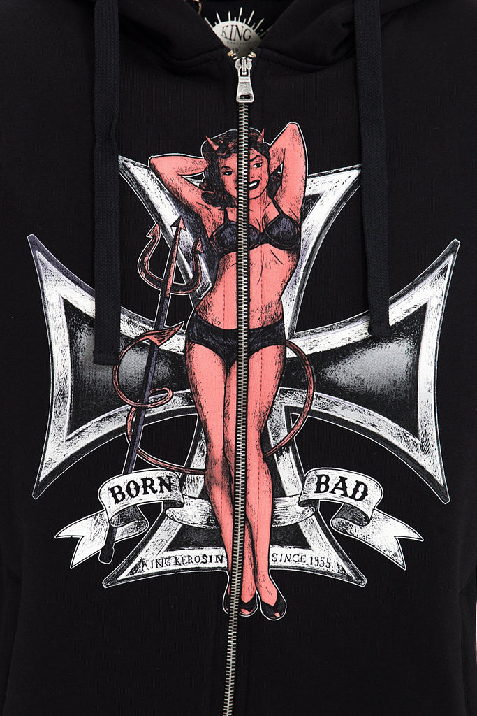 Kapuzensweatjacke mit Front Print «Born Bad» - KING KEROSIN