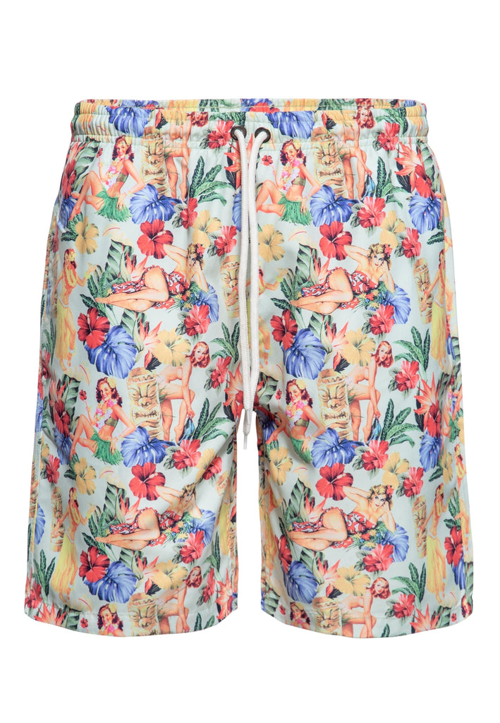 King Kerosin - Badeshorts mit Hawaii-Print