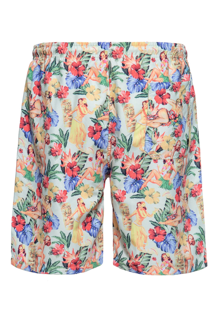 King Kerosin - Badeshorts mit Hawaii-Print