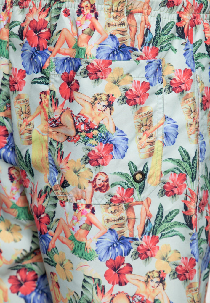 King Kerosin - Badeshorts mit Hawaii-Print