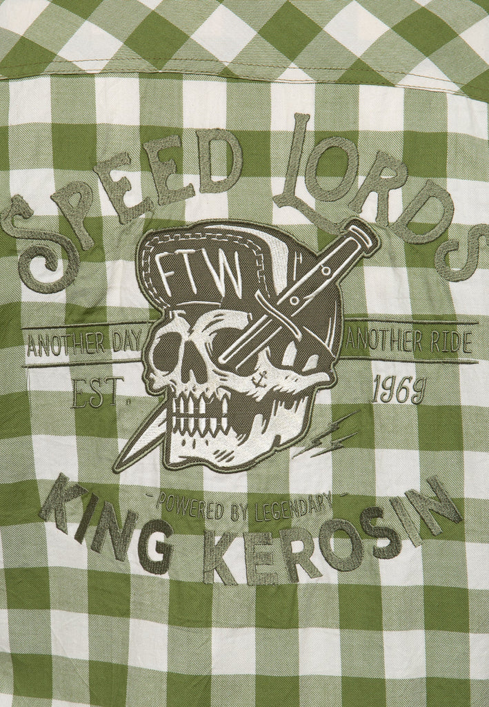 King Kerosin - Kurzarm-Hemd mit hochwertiger Stickerei im Rücken und Vichykaro «Loud & Fast»