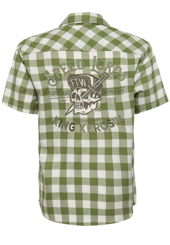 King Kerosin - Kurzarm-Hemd mit hochwertiger Stickerei im Rücken und Vichykaro «Loud & Fast»
