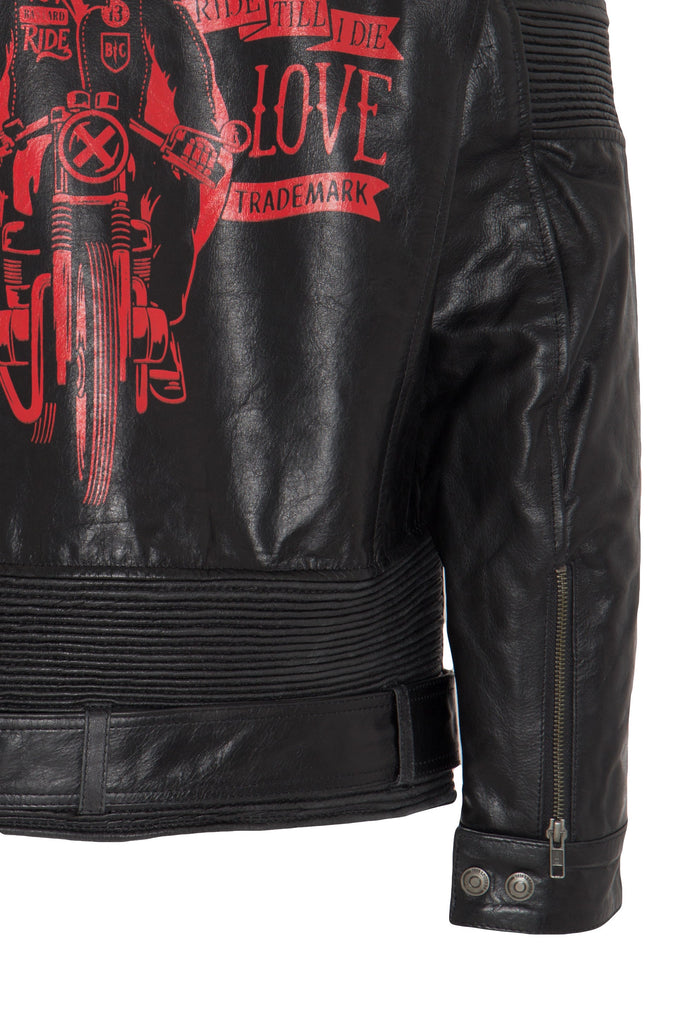 King Kerosin - Lederjacke Print und Racer-Streifen «Cafe Racer»