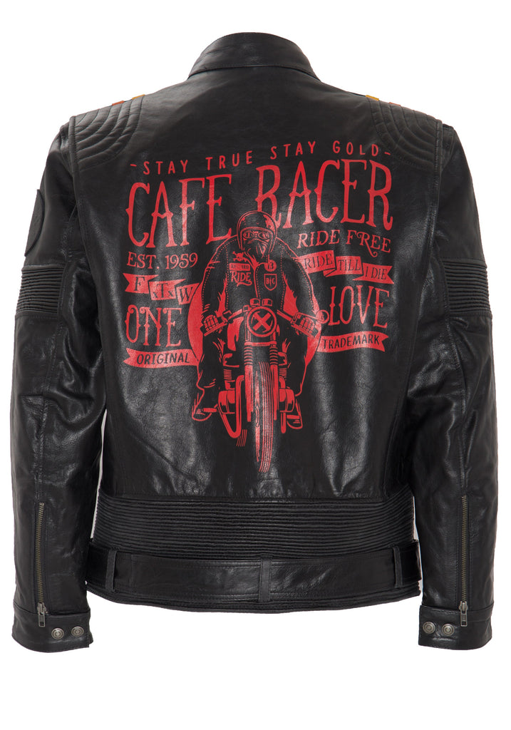 King Kerosin - Lederjacke Print und Racer-Streifen «Cafe Racer»