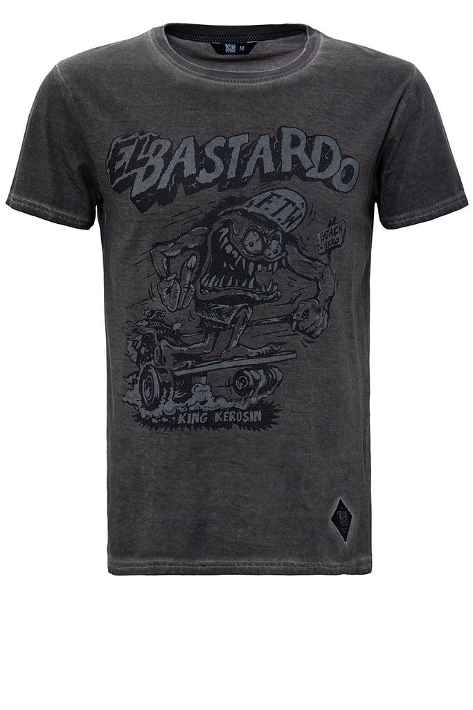 King Kerosin - Oil Washed Print T-Shirt im Used Look «El Bastardo»