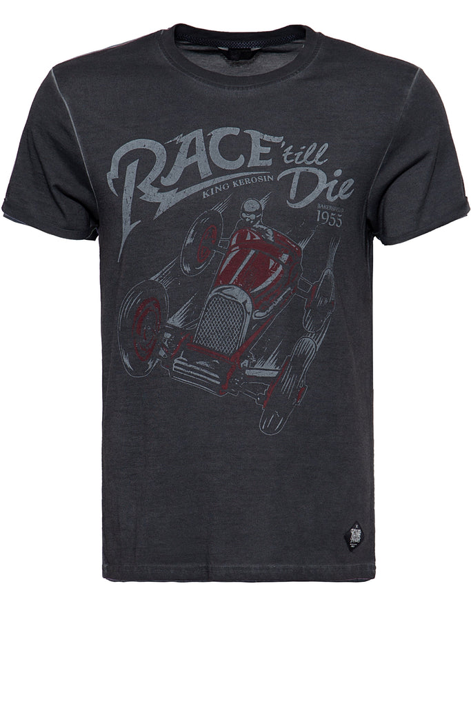 Queen Kerosin Oil Washed Print T-Shirt im Used Look «Race till die»