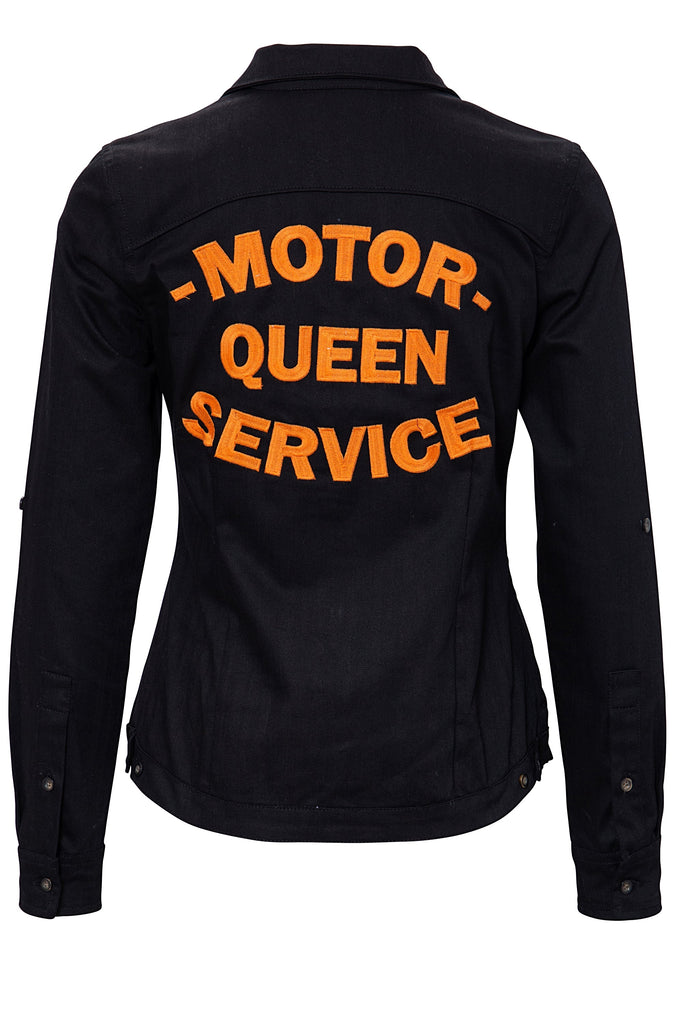 Queen Kerosin - Reverskragen Bluse im Racing Design «Motor Queen»