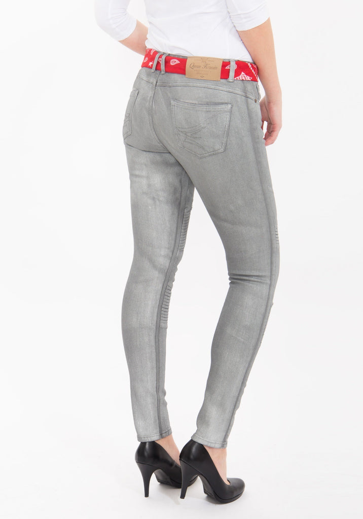 Queen Kerosin - Skinny Jeans mit Glanzdruck «Holly Fit»
