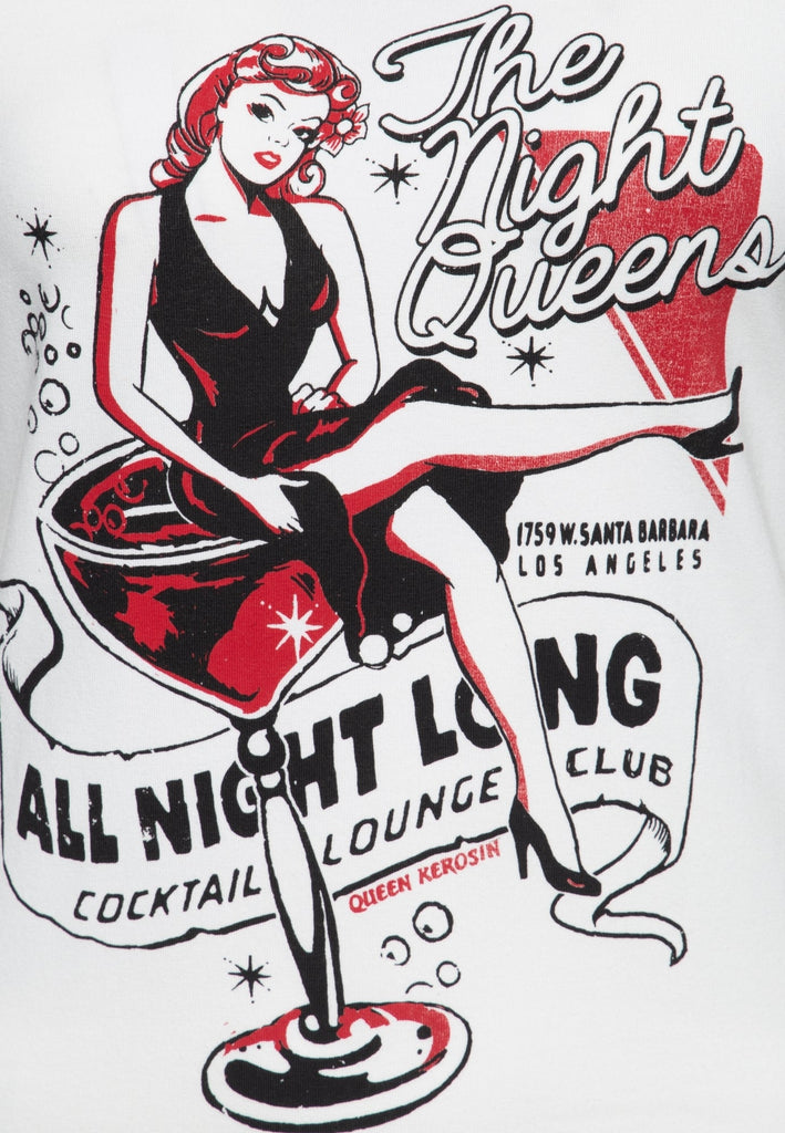 Queen Kerosin - Slim Fit T-Shirt mit Retro-Print «All night long»