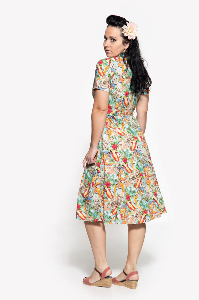 Queen Kerosin - Sommerkleid mit Allover-Print im 50s-Look