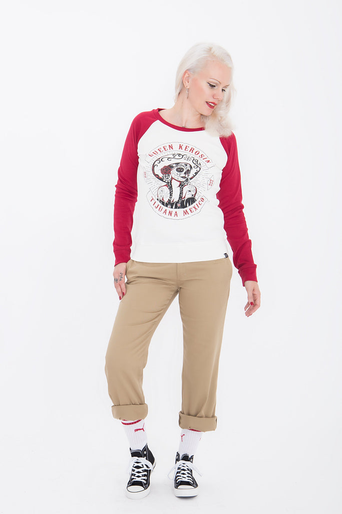 Queen Kerosin - Sweater in Two-Tone Optik «Tijuana Mexico»