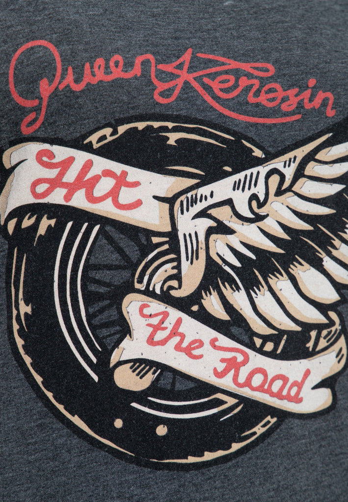 Queen Kerosin - T-Shirt Enzyme Wash «Hit The Road Wheel»
