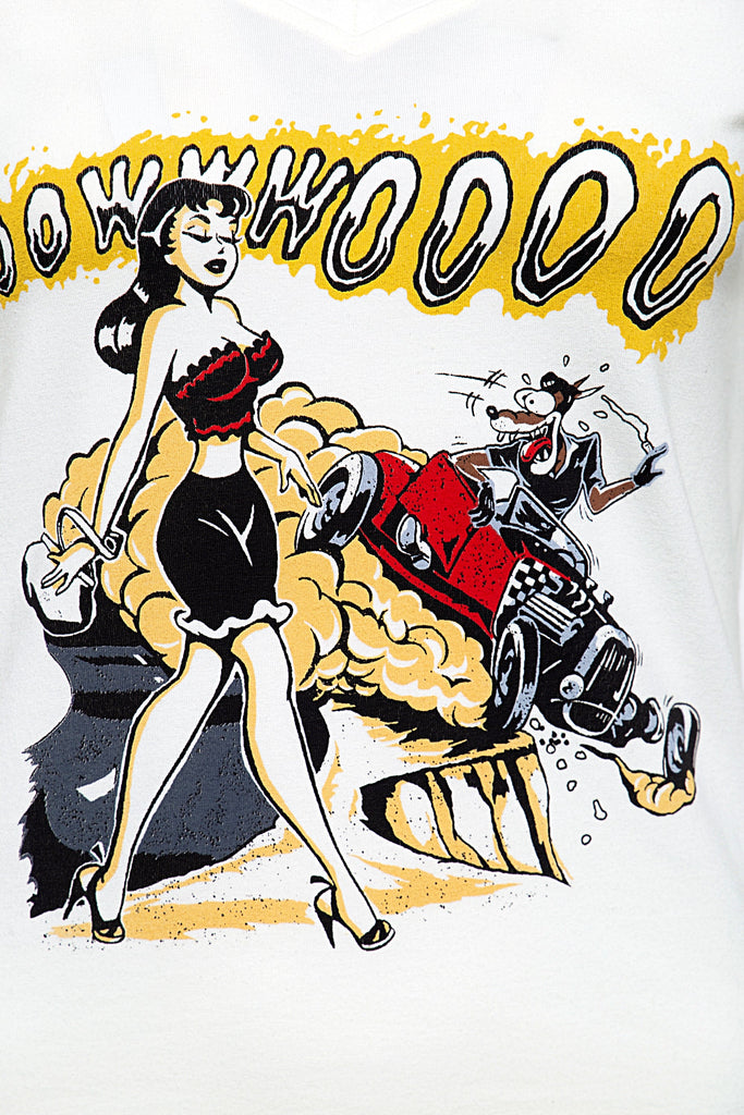 Queen Kerosin - T-Shirt mit Frontprint und V-Ausschnitt «Oowwwoooo»