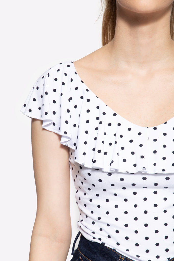 Queen Kerosin - Volant Top mit Polka Dots