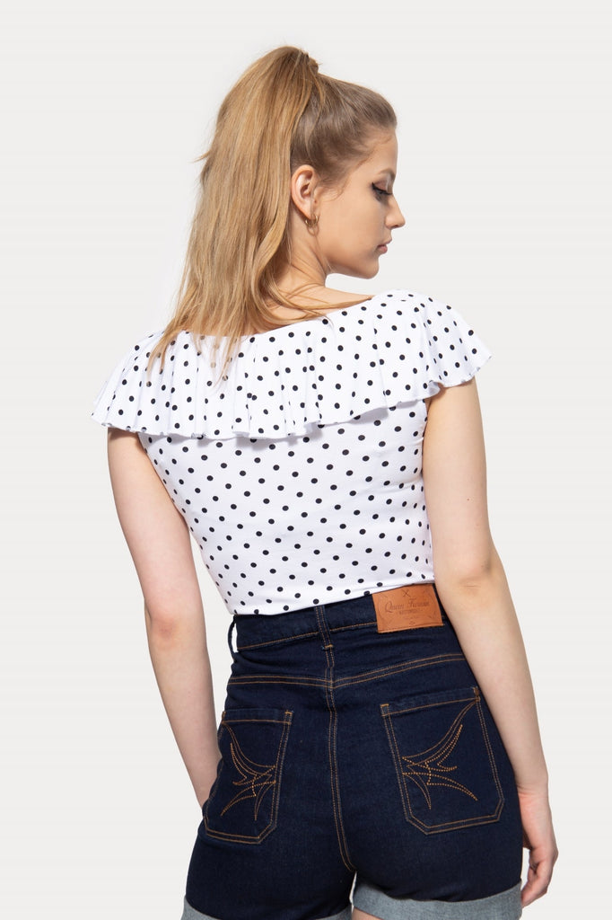 Queen Kerosin - Volant Top mit Polka Dots