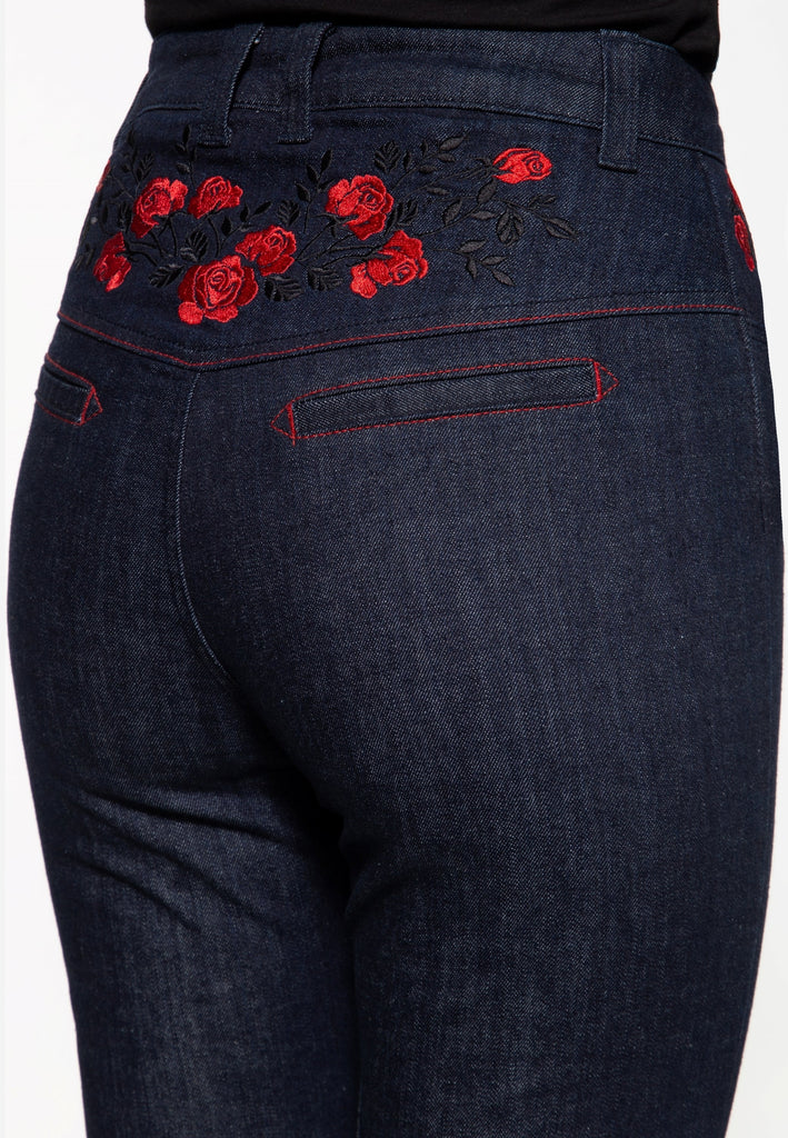 Queen Kerosin - Western Jeanshose «Roses»